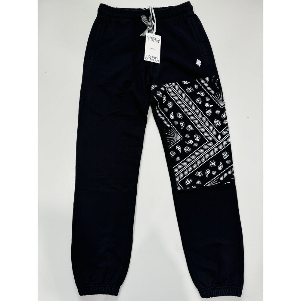 Marcelo Burlon Men's Black BANDANA RELAX SWEATPANTS SMALL